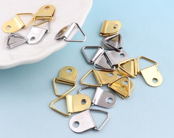 50Pcs Silver Triangle Mirror Hangers Strap D-Ring Hanging Picture Frame HoF2