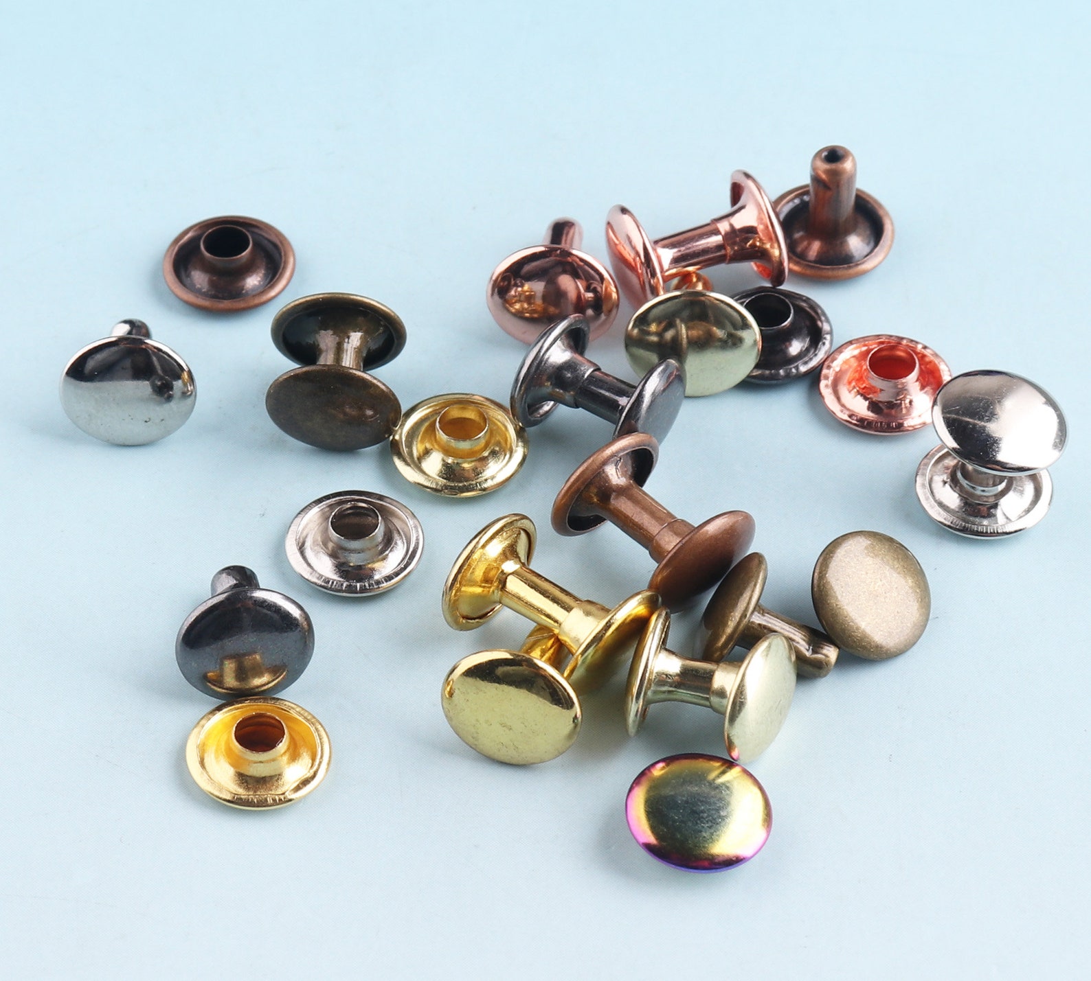 Rainbow Double Cap Rivets 9mm Metal Button Double Head Rivets Etsy