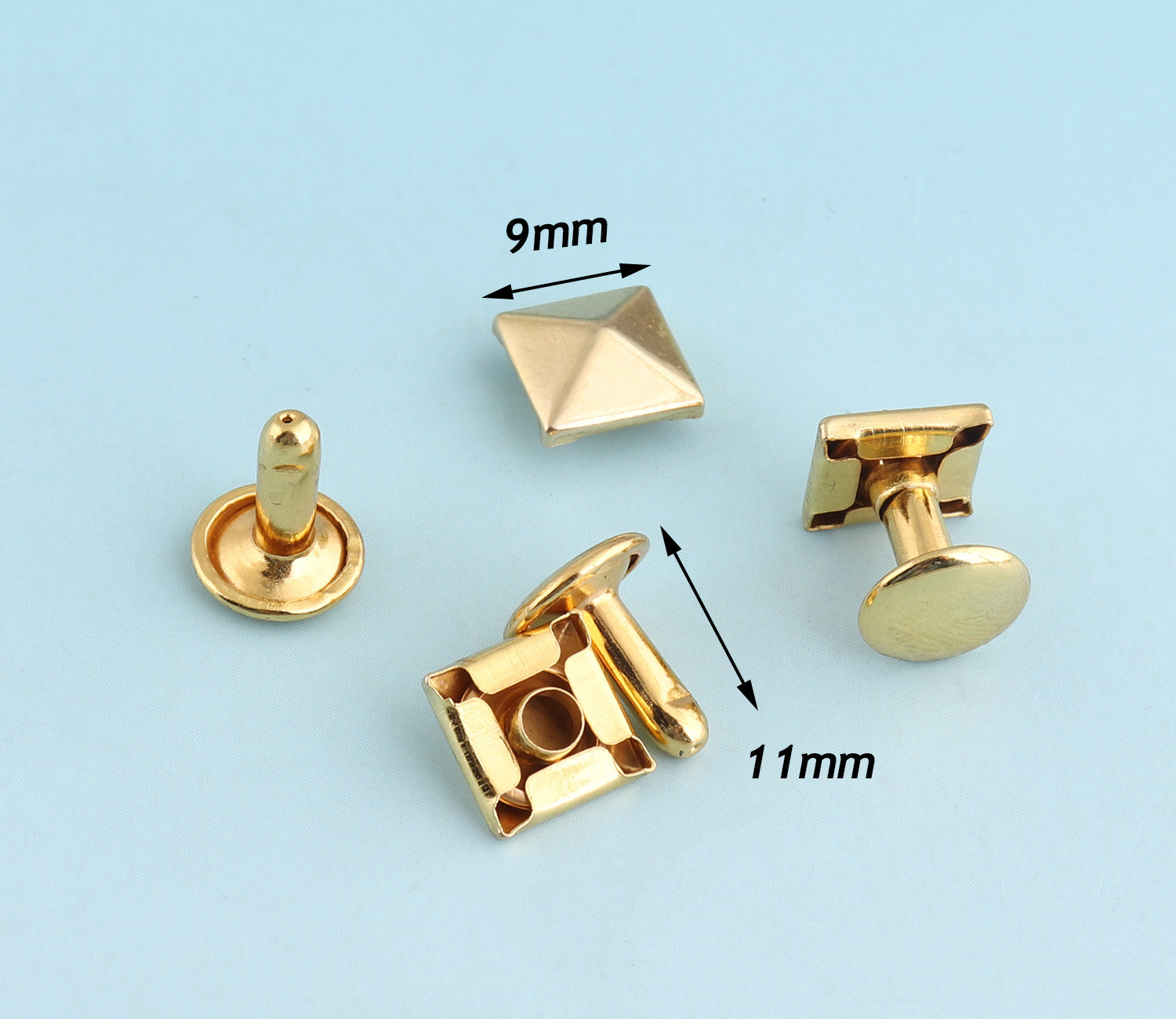Rectangle Cap Rivets 50pcs 9mm Gold Rivets Studs Metal Button Double ...