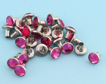 Rapid Rivets 30sets 7mm Purple Rivets Metal Button Rivets with diamond Singe Rivets Purse Studs for Bag Leather Craft