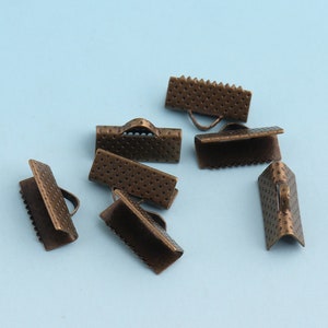 Ribbon End Clamps 100pcs 1/2&quot;(13mm) Bronze Ribbon End Fastener Clasp Crimp Fasteners Closures Leather End Crimps Tassel Cap