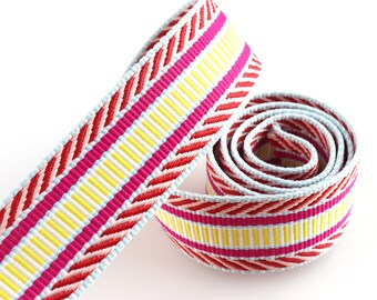 Regenbogen-Streifen-Webbing 3.8cm Jacquard Gurt Gurt Gurt Gurt Schultertasche Gurt machen Hundehalsband Webbing durch die Werften