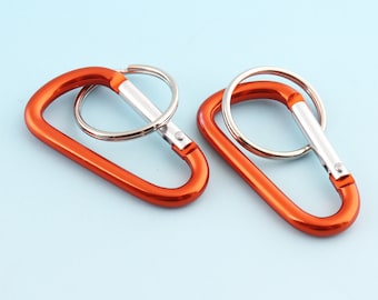 Orange Carabiner with Key Ring 6pcs 47*25mm Aluminum Carabiner Hook Metal Carabiner Keychain Engraved Keychain