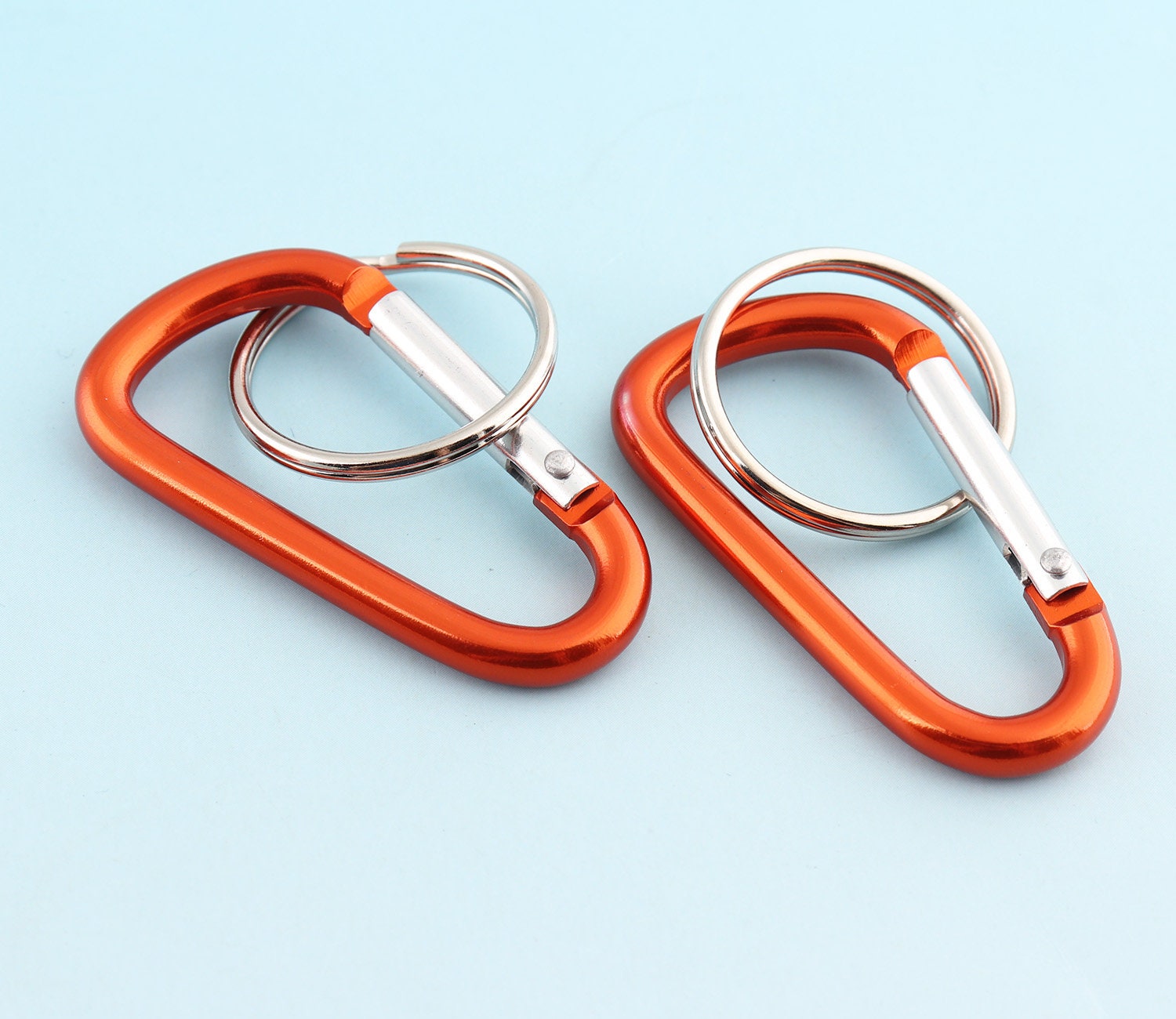 Orange Carabiner With Key Ring 6pcs 47*25mm Aluminum Carabiner