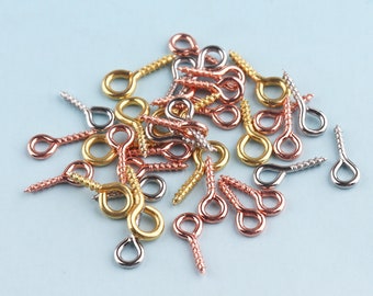 Rose Gold Eye Pins 200pcs 11*5mm Silver Screw Eye Hook for Pendants Mini Metal Screw Eye Pins Eye Screw Bails Jewelry Making