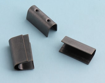 50pcs 14mm Gunmetal cinta fin abrazaderas sujetador cierre cierres - cierres cordón de prensa de cuero end crimpados