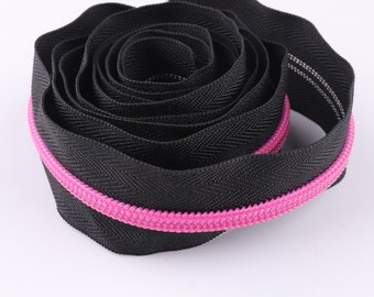 Zipper Tape avec dents Taille5# 1-10yards Nylon Pink bobine Métal Zipper Fastener Slider pour Zip head Purse Making Hardware Bag bobine fermeture éclair