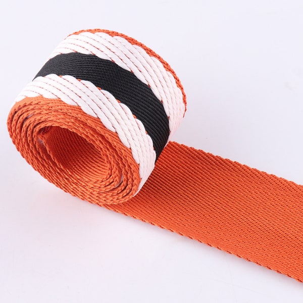 Orange Striped Webbing 38 mm Cotton Webbing Strap Leash Webbing Canvas Webbing Key Fobs Strap Fabric belt for Backpacks,Bag