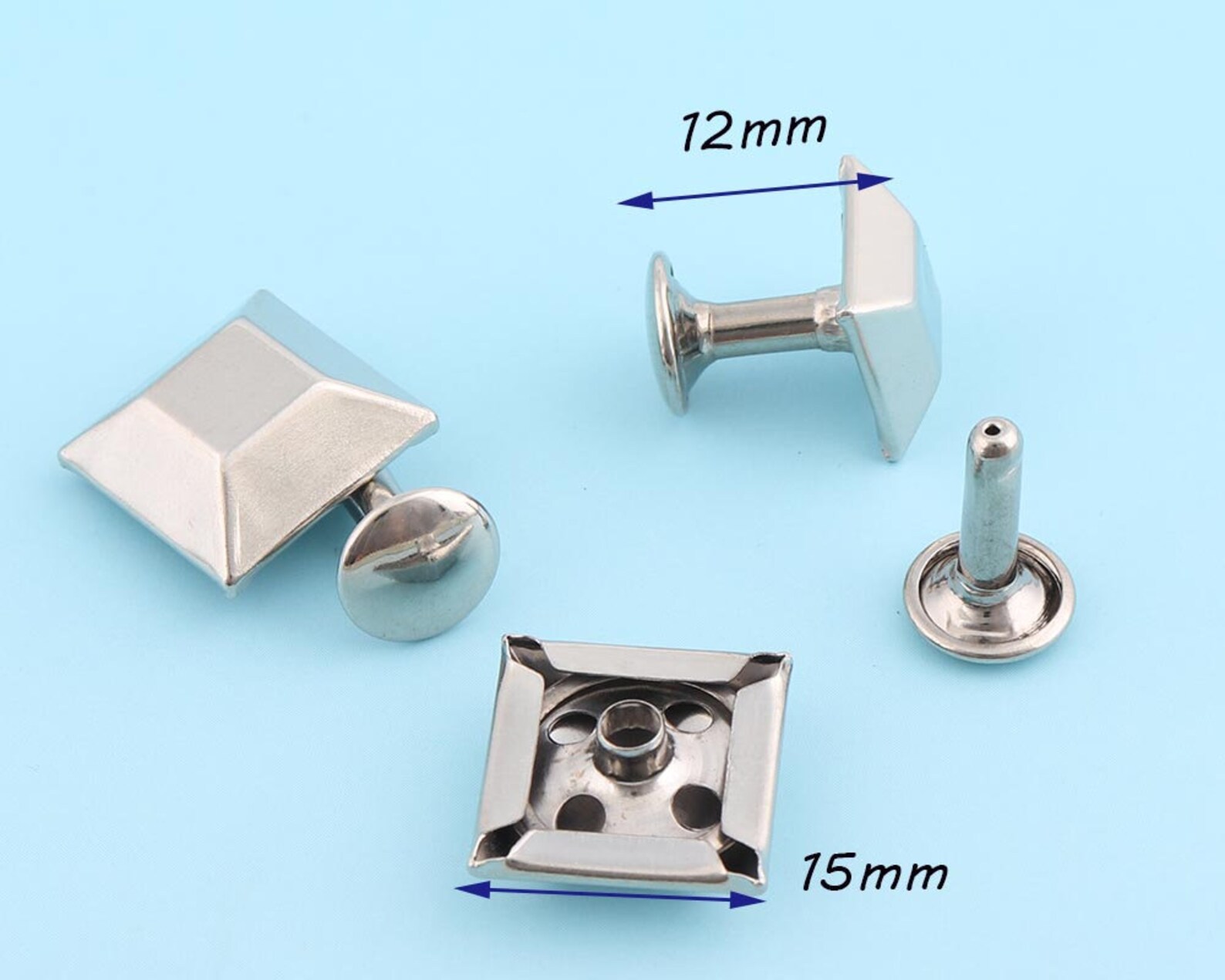 20sets 15*12mm Silver Rivets Metal Button Rectangle Cap Rivets Double ...