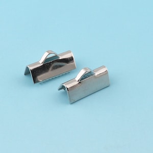 Ribbon End Cap 50pcs 13mm Silver Ribbon End Clamps Webbing Fastener Clasp Leather End Crimps Crimp Fasteners Closures Cord Crimp