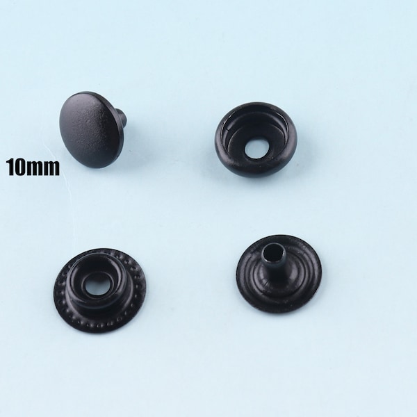 Boutons snap 50sets 10mm/12mm Noir snap Studs Spring Popper Vêtements bouton métal boutons Cuir Attaches à coudre fixation