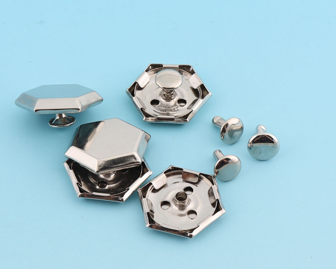 Silver Rivets Metal Button Rectangle Cap Rivets 20sets 10*21mm Double ...