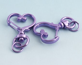 Purple Swivel Snap hook 6pcs Heart shape Swivel Clasp Swivel Hooks Lobster Clasp Bag Clips Metal Lanyards clasp Purse Notions