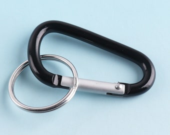 48*25mm Black Carabiner with Key Ring Metal Carabiner Keychain Engraved Keychain Cool Keychain Aluminum Carabiner