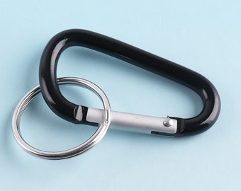 Carabiner noir de 48 à 25 mm avec clé Ring Metal Carabiner Keychain Engraved Keychain Cool Keychain Aluminum Carabiner