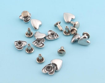 8mm Silber Nieten Herz-Form Niete Metall Knopf Double Capped Nieten Doppel Kopf Geldbörse Begriffe Nieten Nieten für Tasche / Gürtel Leder Handwerk