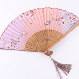 Floral Flower Hand Fans with tassels Silk Fans Party favor Folding Fans for Wedding,Gift,Party Summer Accessories Gift for her