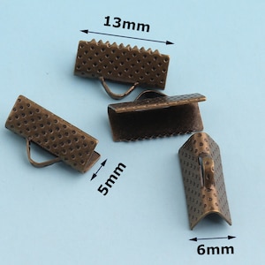 Bronze Ribbon End Clamps 50pcs 1/2&quot;(13mm) Ribbon End Fastener Clasp Crimp Fasteners Closures Leather End Crimps Tassel Cap