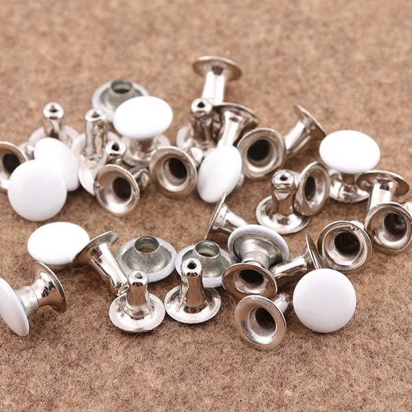 50sets 7mm White Rivets Metal Button Double Capped Rivets Double Head  Purse Notions Rivet Studs for Bag/ Belt Leather Craft