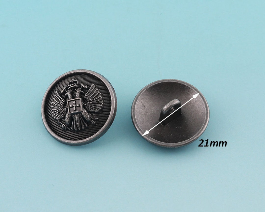 金属ボタン -6セット 21 mm- アンティークシルバーシャンクボタン