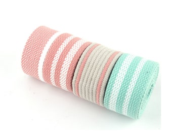 Baby Pink Stripes Webbing 32mm Canvas Purse Strap Green Fabric belt White Webbing Strap Cotton Webbing dog collar Webbing Bag Strap