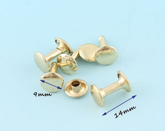 Può includere: Rivetti in metallo dorato con un diametro di 9 mm e una lunghezza di 14 mm. I rivetti hanno una testa piatta e un perno progettato per essere martellato in posizione.