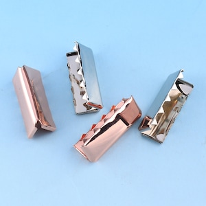 Ribbon End Clamps 50pcs 25mm Rose gold Ribbon End Fastener Clasp Crimp Fasteners Closures Leather End Crimps