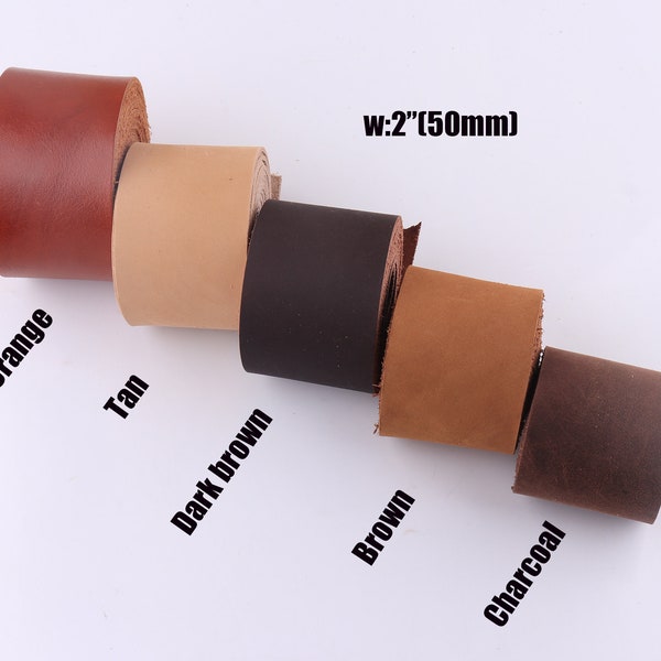 Cowhide Leather Strap 2"(50mm) Brown Leather Strips  20-60inches Long Leather strips Genuine Leather Strap Bag Straps Belt Straps