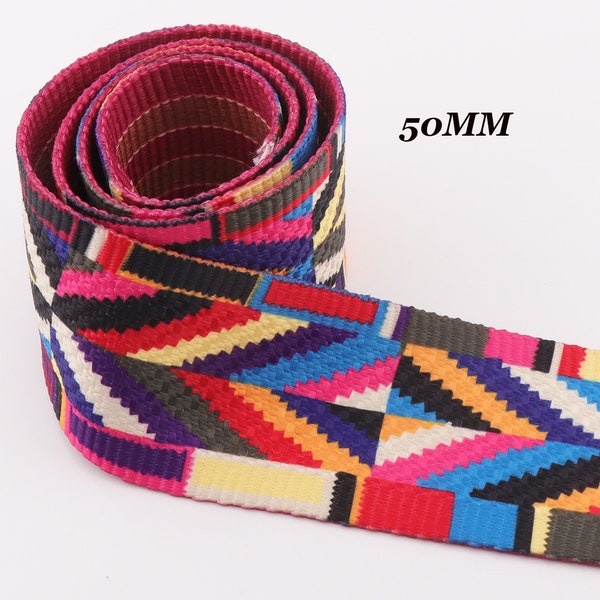 Scrawl Webbing 2" Stripe Webbing Colorful Ribbon Fabric belt Canvas Webbing Key Fobs Strap Webbing Purse Strap
