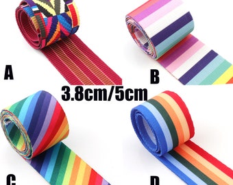 Colorful Striped Webbing Strap 38mm/50mm Rainbow Webbing Ribbon Fabric Belt Poly Webbing Strap Bag Strap Webbing Dog Collar