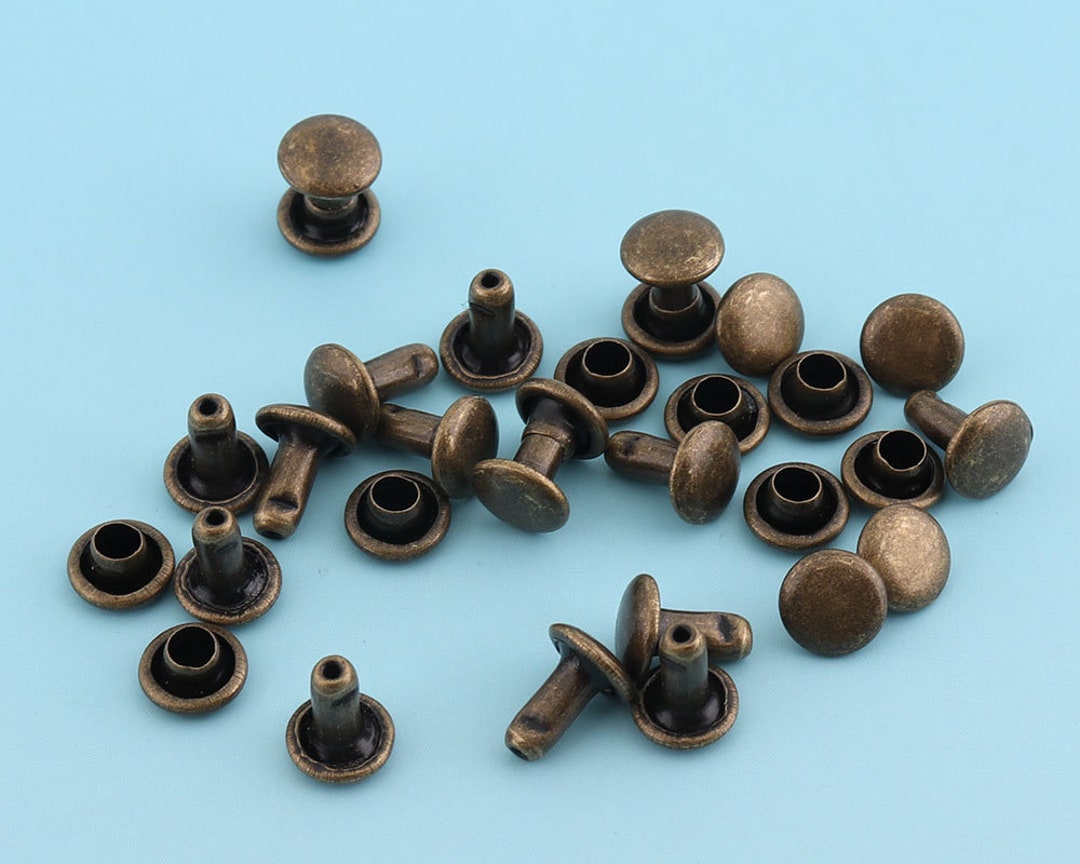Bronze Double Cap Rivets – 6mm Cap, 4mm Post, 200 Sets, For Leathercraft, Bags, Belts, And DIY Projects