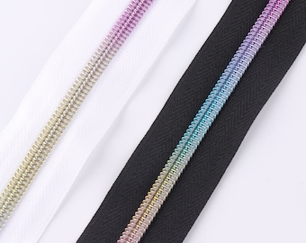 Rainbow Coils Zipper Tape Size 5# 1m-3m rainbow Nylon coil Metal Zipper Fastener Slider for Zip head Purse Making Hardware