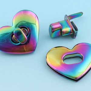 Heart Purse Lock Rainbow Bag lock 32*25mm Metal Box Lock Latch Lock Twist Purse Turn Lock Clutch Lock Leather Hardware Accessories