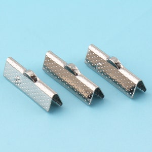 Ribbon End Cap 50pcs 20mm Silver Ribbon End Clamps Fastener Clasp Leather End Crimps Crimp Fasteners - Closures Cord Crimp