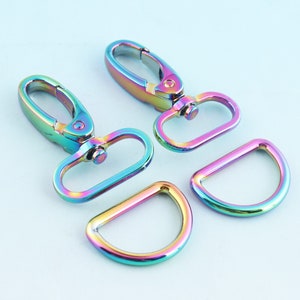 25mm Regenbogen Schwenkverschluss mit d Ringe Schlüsselanhänger Snap Haken Metall Hummer Verschluss Schwenkhaken für Leine Lanyard Clips