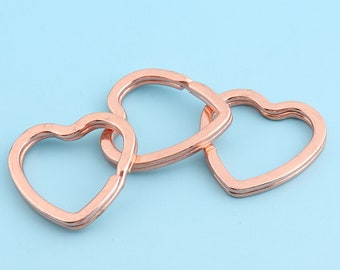 Rose Gold Heart Key Ring 15pcs 32mm Heartshaped Jump Ring Metal Split Ring for Key Chain Wholesale Key Ring Findings