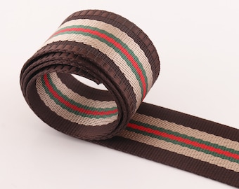 Brown Stripe Webbing 38mm Stripes Straps Webbing Canvas Webbing Key Fobs Strap Fabric belt for Totes, Backpacks,Bag
