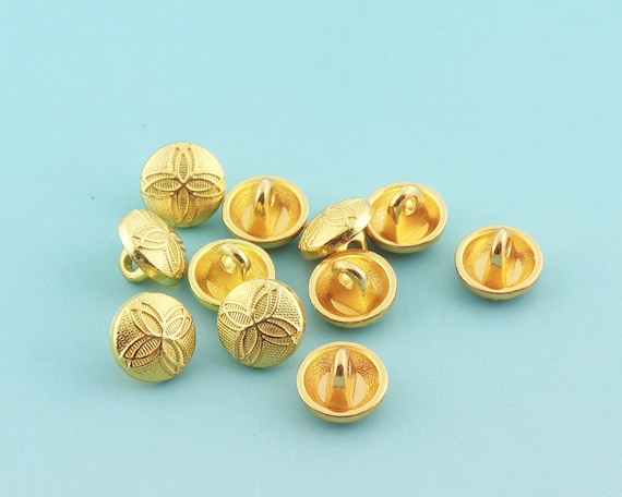Golden Buttons Metal Buttons 8pcs 10mm Shank Buttons Flower