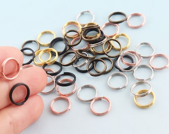 200pcs Split rings 8mm/10mm Rose gold Keyrings Jump Rings Metal Key Fob Ring Key Chain for Jewelry Finding Making Accessories