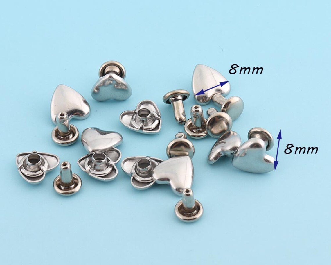 8mm Silver Rivets Heart-shape Rivet Metal Button Double Capped Rivets ...