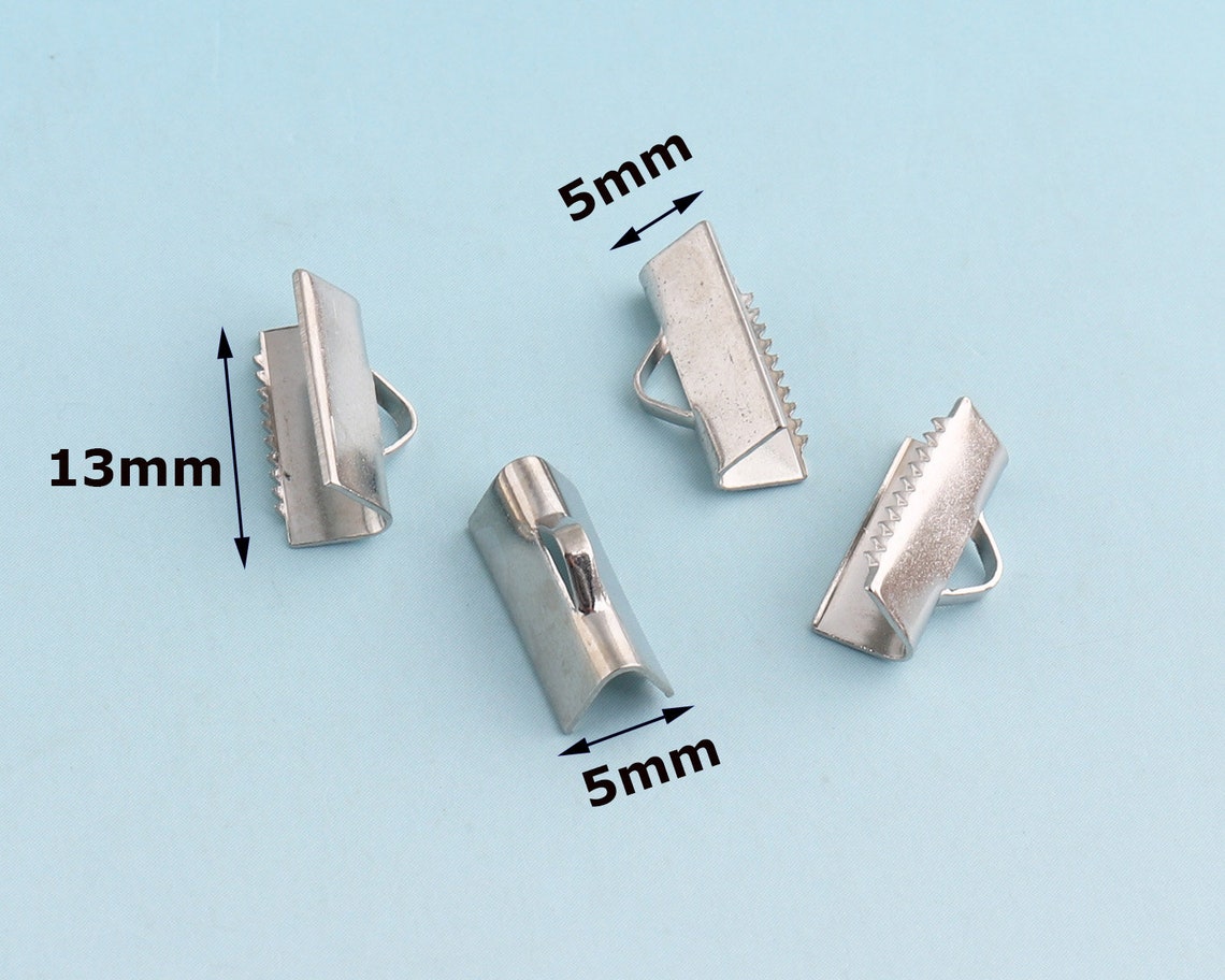 Silver Ribbon End Clamps 50pcs 13mm Ribbon End Fastener Clasp Etsy