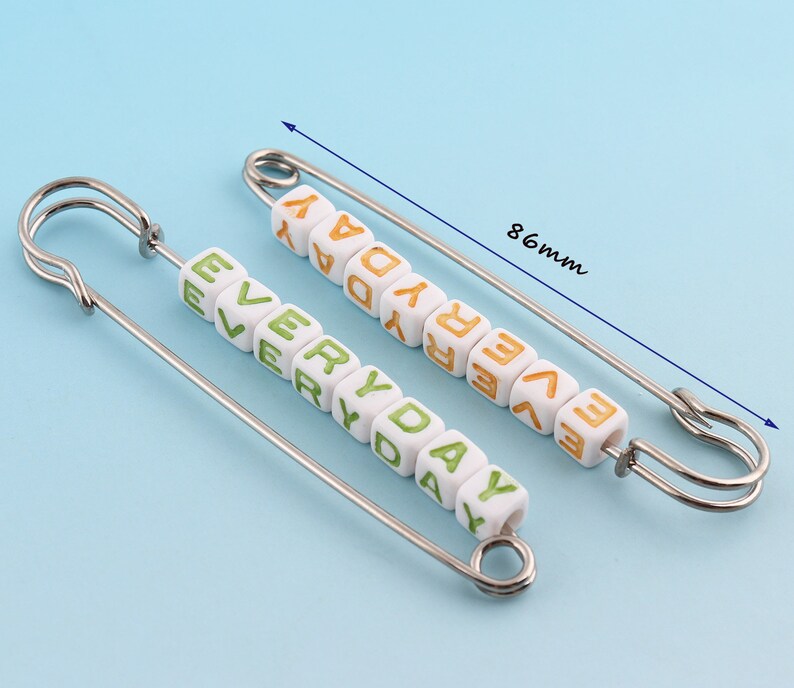 Charming Safety Pins 4pcs 86*15mm Silver Safety Pins with Beads Metal Pins Brooch Safety Pins Sewing Safety Pins Supply