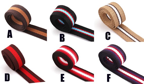 25mm/38mm Stripe Webbing by the yards Colorful Handbag Strap Cotton Webbing  White Key Fobs Strap Webbing Bag strap Dog webbing Collar