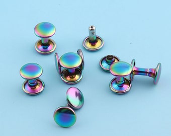 Rainbow Rivets for Leather and Crafts 20pcs 10mm Rivets/Studs Metal Button Double Head Rivets Purse Notions Studs for Bag/ Belt