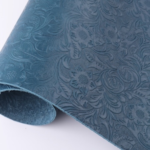 Natural Leather Pieces 12&quot; Blue Genuine Leather sheets Flower Leather Crafts Real Leather Supplies DIY Leather Scrap for Jewelry