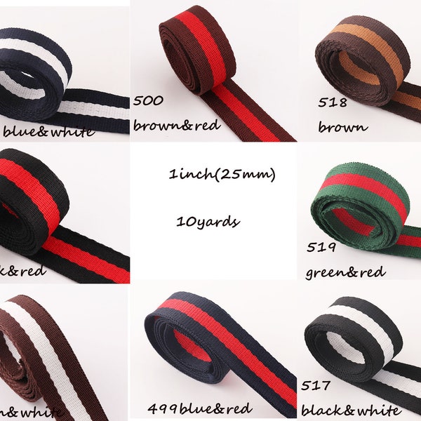 Stripe Webbing 10 yards*25mm Webbing Fabric belt Canvas Webbing Key Fobs Strap Webbing Bag strap Dog webbing Collar