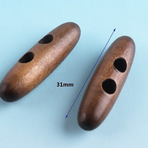 WoodenToggle Knöpfe 15pcs 31mm Toggle Buttons mit zwei Löchern Mantel Knöpfe Stopper Schnur Toggle Lock Seil Nähen Knöpfe