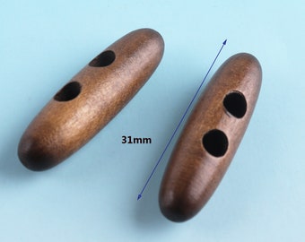 WoodenToggle Buttons 15pcs 31mm Toggle Buttons with TWO holes Coat buttons Stopper Cord Toggle Lock Rope Sewing Buttons