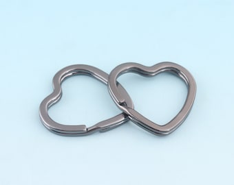 Gunmetal Heart Key Rings 8pcs 1 1/4" Heart shaped Jump Ring Metal Split Ring for Key Chain rings Wholesale Jewelry