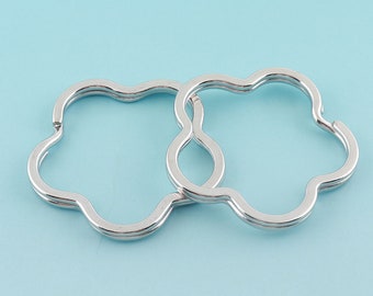 10pcs Flower Key Ring Silver Blank Split Rings 1 7/8" Metal Split Ring for Key Chain Wholesale Key Ring Findings  Key Chain Supply